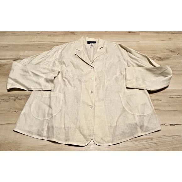 JONES NEW YORK Women 18W Blouse Linen Button Front Cream Lagenlook New - Picture 1 of 7